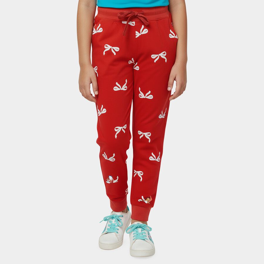 Girls' Red Cotton Blend Pyjama, Red, large