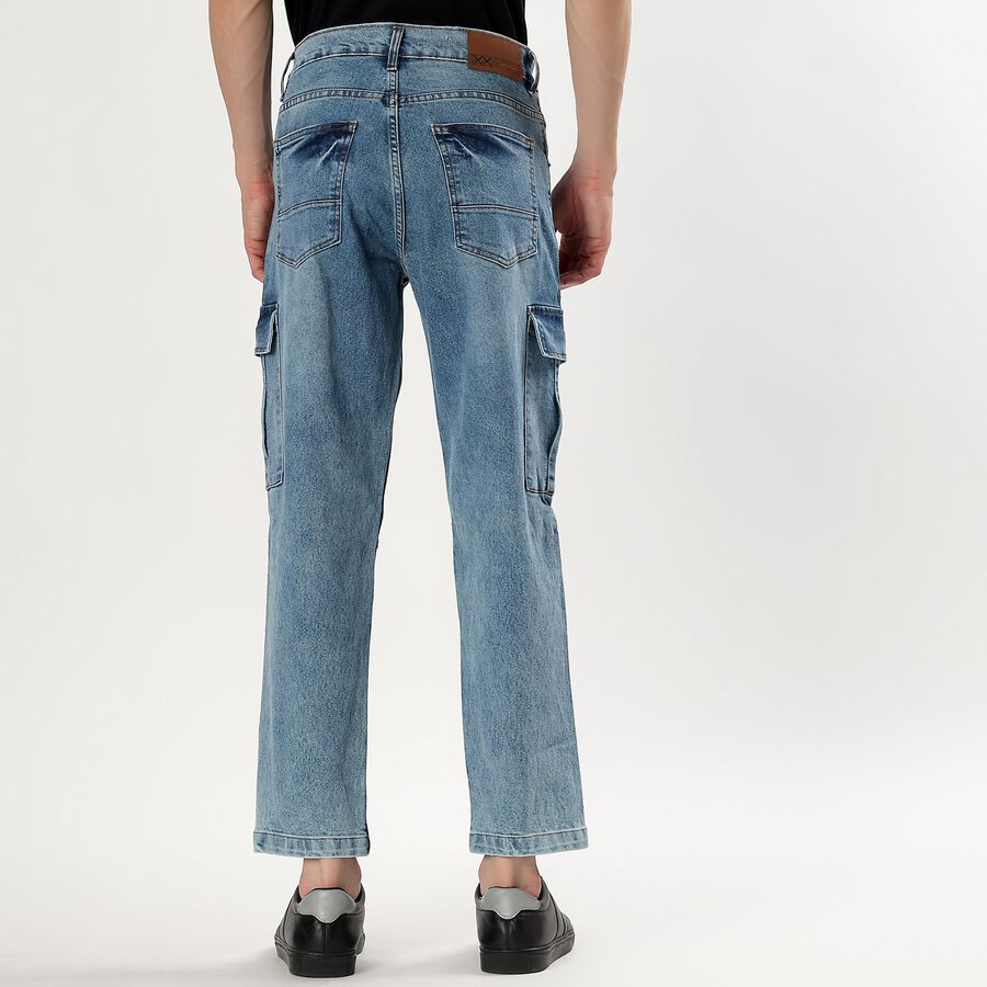 Men's Light Blue Straight Fit Cargo Jeans, Mid Blue, large image number null