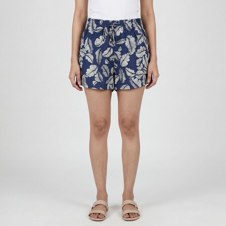 Women's Navy Blue Viscose Relaxed Fit Shorts, Navy Blue, large