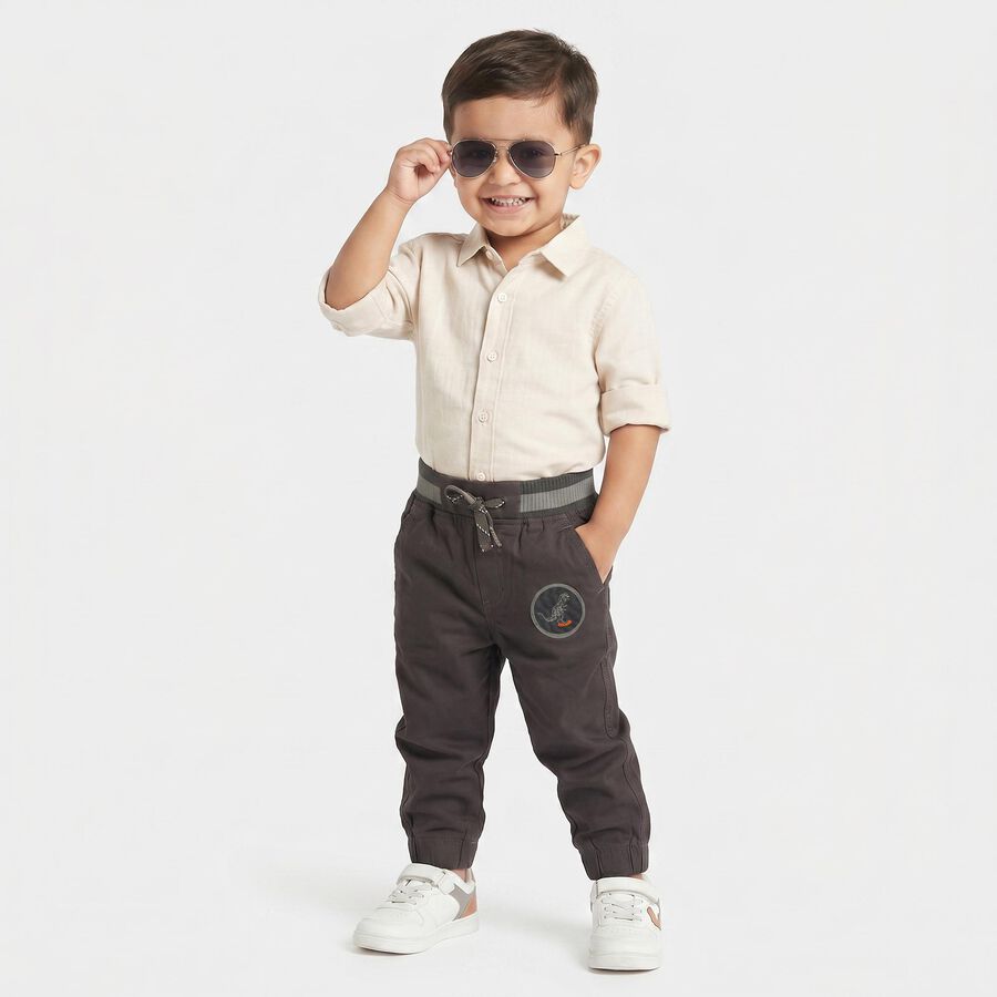 Boys' Charcoal Regular Fit Jogger Trousers, गहरा ग्रे, large
