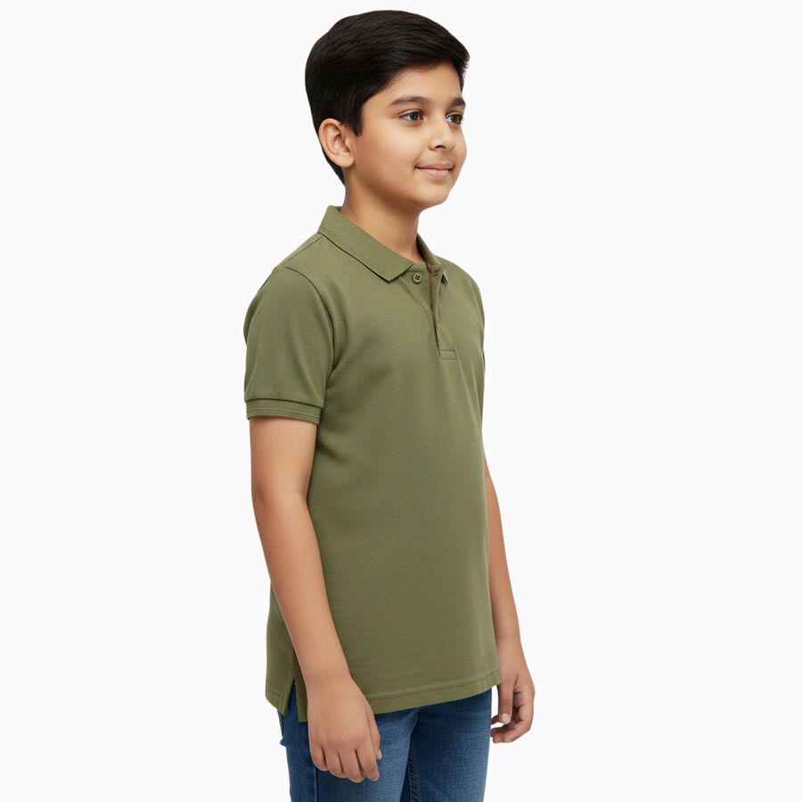 Boys Muted Olive Crew Neck Casual Half Sleeve T-Shirt, Olive, large