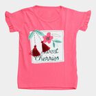 Girls Pink Cotton Round Neck Casual T-Shirt, Pink, small