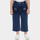 Girls' Navy Blue Wide Leg Ruffled Bow Jeans, Mid Blue, small