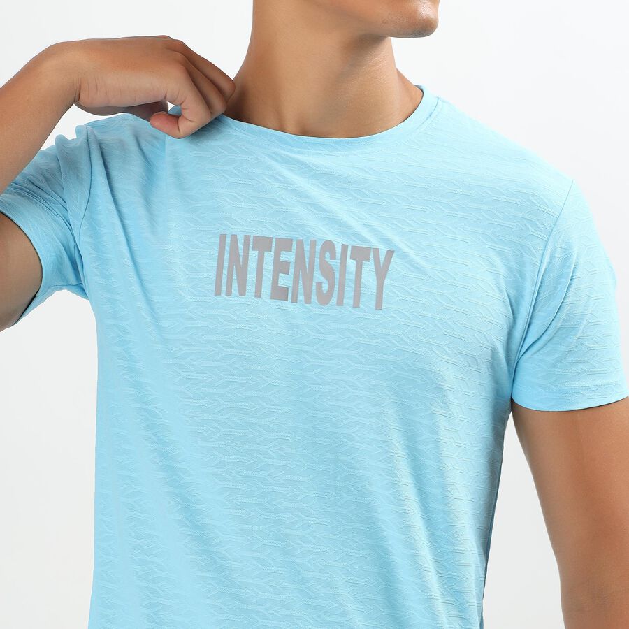 Men's Light Sky Blue Crew Neck Athleisure T-Shirt, Aqua, large image number null
