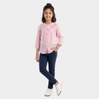Girls' Pink Round Neck Regular Blouse, Light Pink, small