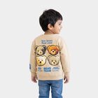 Boys' Beige Round Neck Graphic Pullover Sweatshirt, गहरा पीला, small