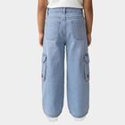 Girls' Light Blue Wide Leg Embroidered Cargo Jeans, हल्का नीला, small image number null