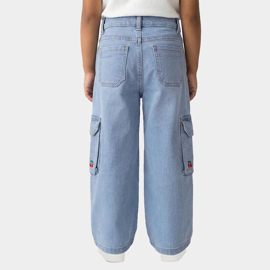 Girls' Light Blue Wide Leg Embroidered Cargo Jeans, हल्का नीला, large image number null