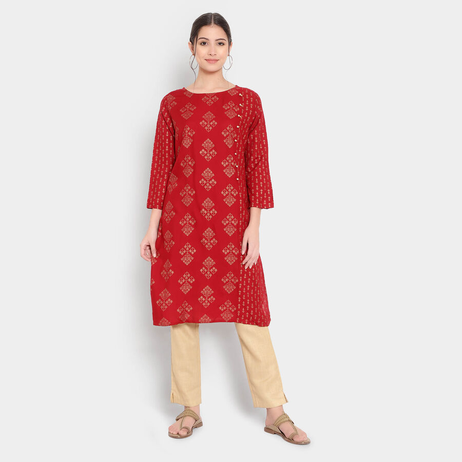 Printed 3/4Th Sleeves Kurta, Maroon, large image number null