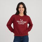 Women Maroon Crew Neck Pullover Sweatshirt, मरून, small