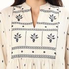 Women's White Mandarin Collar Textured Kurta, ऑफ व्हाइट, small