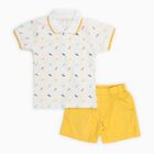 Infants' Yellow Cotton Polo Neck Printed Baba Suit, Yellow, small image number null