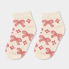 Girls' Bright Red and Cream Regular Fit Bow Pattern Pack of 2 Socks, Red, small image number null
