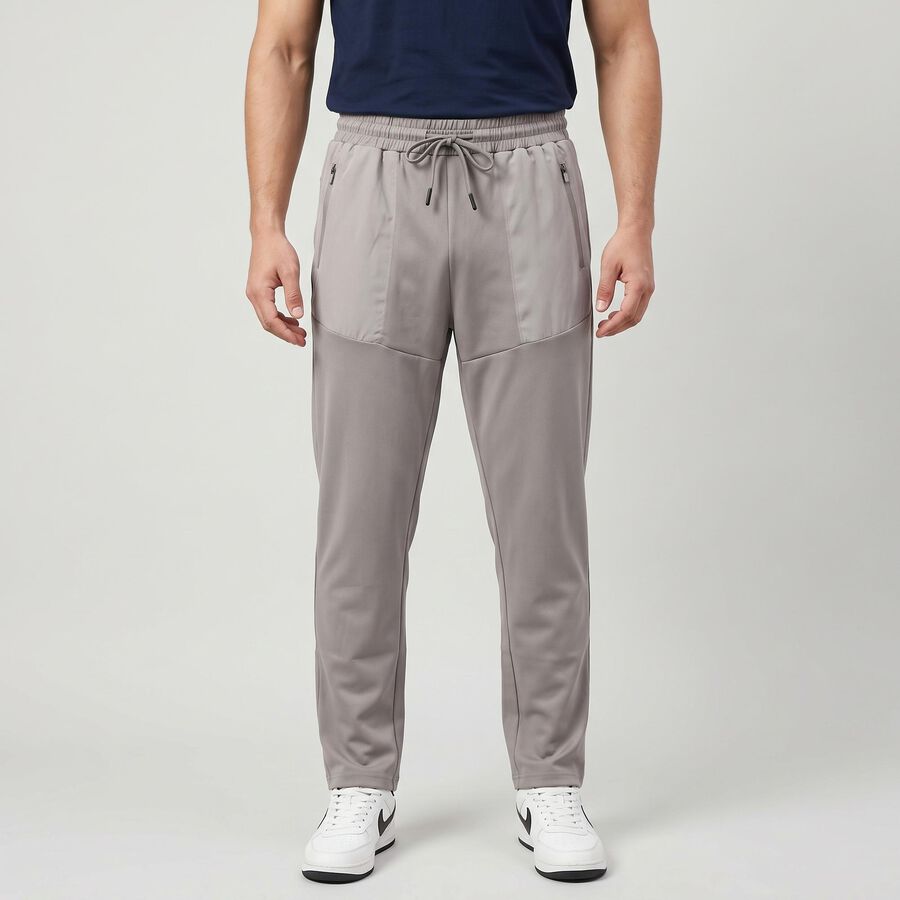 Men Grey Slim Fit Panelled Track Pants, हल्का ग्रे, large