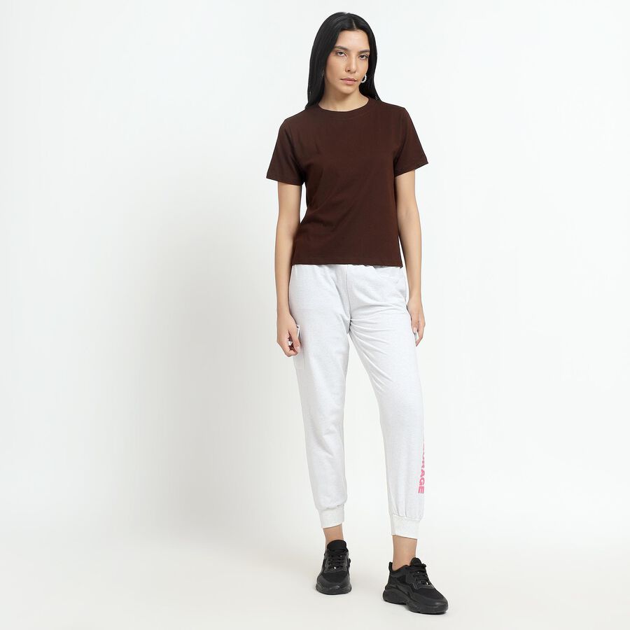 Ladies' Light Grey Regular Fit Cargo Jogger Track Pants, Melange Light Grey, large image number null