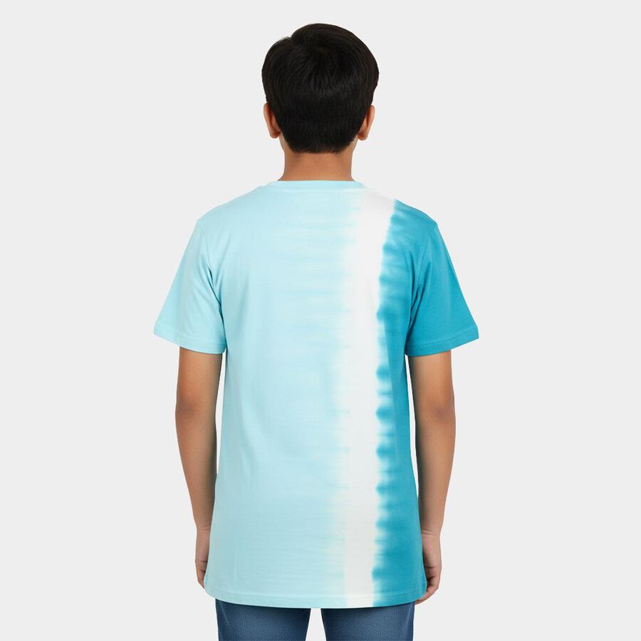 Boys Aqua Cotton Round Neck Casual Boys T-Shirt, एक्वा, large