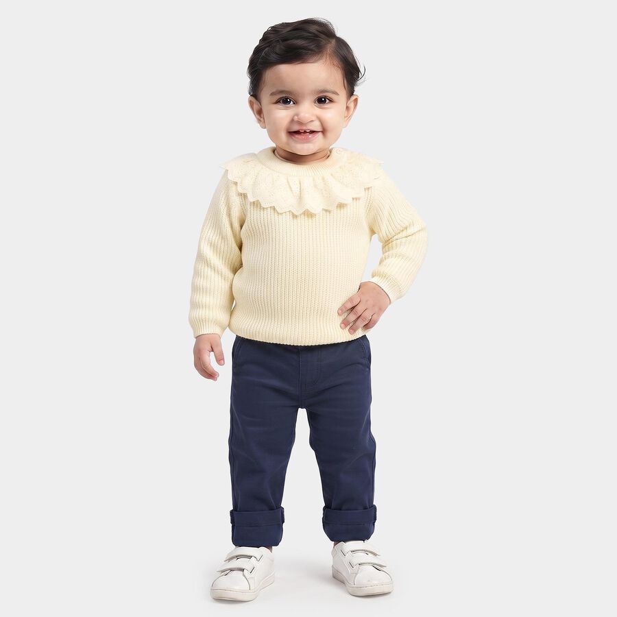 Infants' White Crew Neck Knitted Pullover, सफ़ेद, large