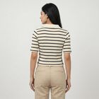 Women's Navy Blue Polo Neck Striped Crop Top, नेवी ब्लू, small