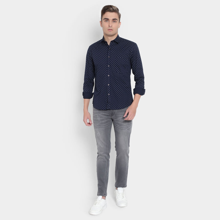 Printed Cotton Formal Shirt, Navy Blue, large image number null