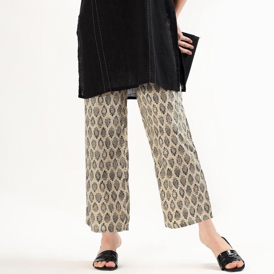 Women's Beige Printed Relaxed Fit Palazzos, Beige, large image number null