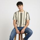 Men's Green Round Neck Striped Regular T-Shirt, हल्का हरा, small
