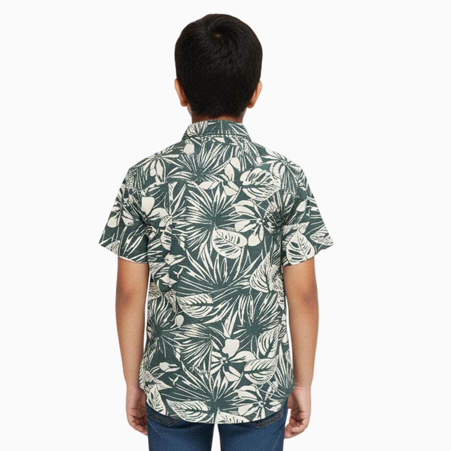 Boys Light Sage Green Cotton Half Sleeve Button Down Casual Shirt, Light Green, large image number null