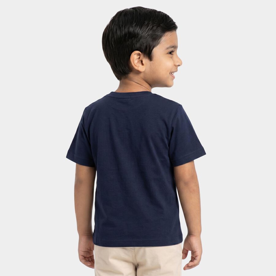 Boys Navy Blue Cotton Round Neck Regular Boys T-Shirt, नेवी ब्लू, large