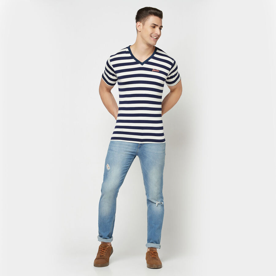 V Neck T-Shirt, Navy Blue, large image number null