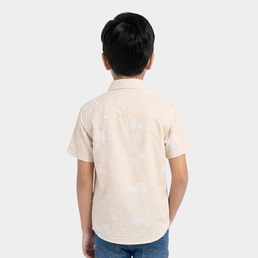 Boys Beige Cotton Half Sleeve Classic Collar Casual Shirt, Beige, large