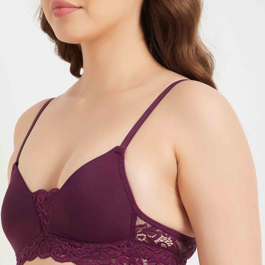Half Lace Padded Bra, Purple, large image number null