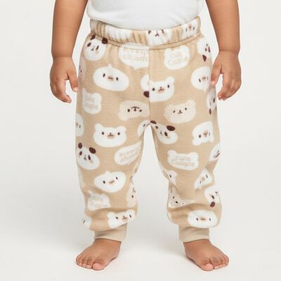 Infants Light Beige Cartoon Printed Fleece Pyjama