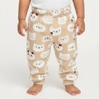 Infants Light Beige Cartoon Printed Fleece Pyjama, Beige, small image number null