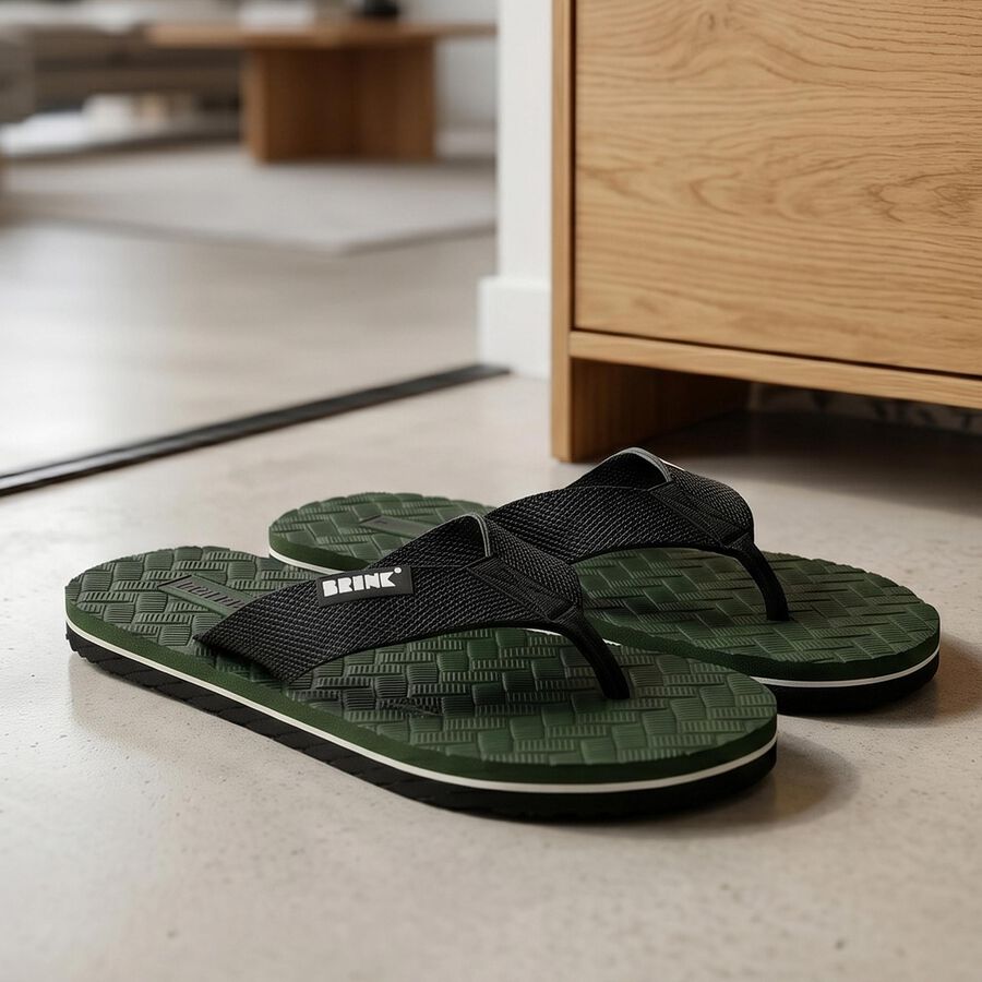 Men's Green Flip-Flops Slippers, हरा, large