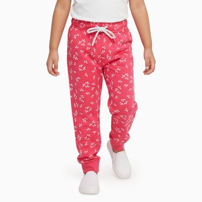Girls' Vibrant Pink Floral Printed Cotton Blend Pyjama