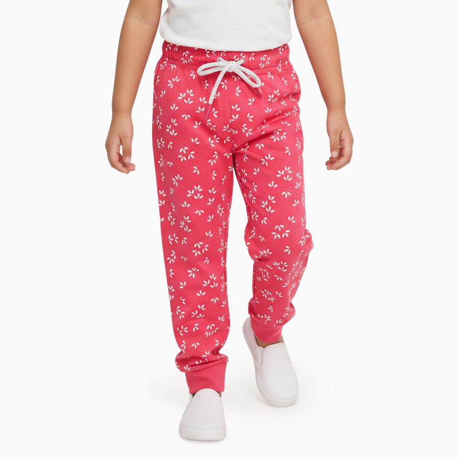 Girls' Vibrant Pink Floral Printed Cotton Blend Pyjama, गुलाबी, large image number null