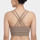 Women's Brown Round Neck Seamless Sports Bra, Brown, small