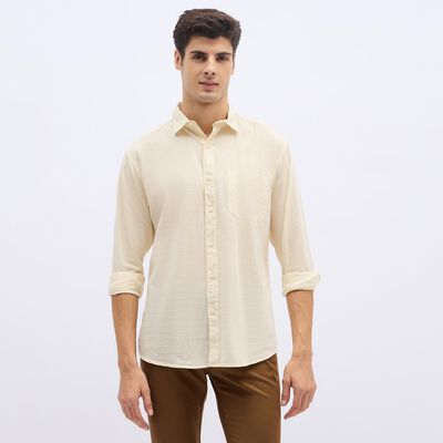 Men's Rich Eggshell White Cotton Classic Collar Casual Shirt