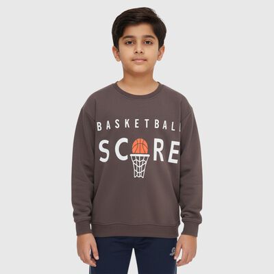 Boys Dark Chocolate Brown Crew Neck Graphic Sweatshirt