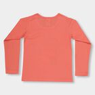 Girls' Bright Coral Cotton Round Neck Casual Top, मूँगा (कोरल), small image number null