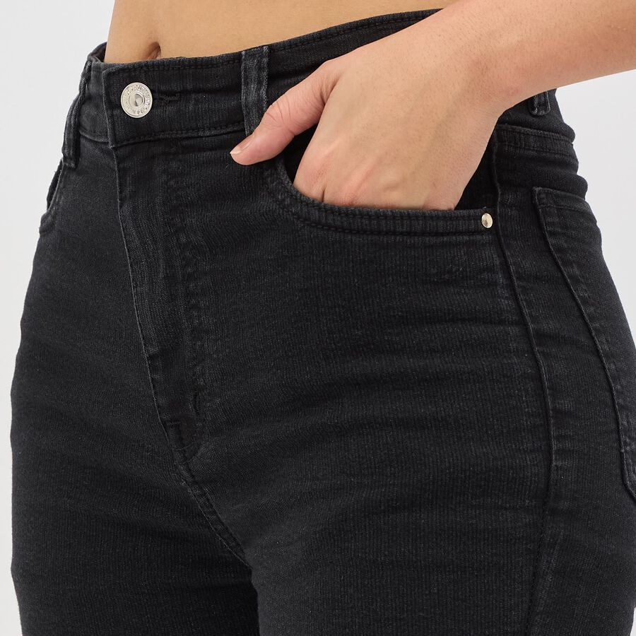Women's Stonewashed Black Boot Cut High-Rise Jeans, Black, large image number null