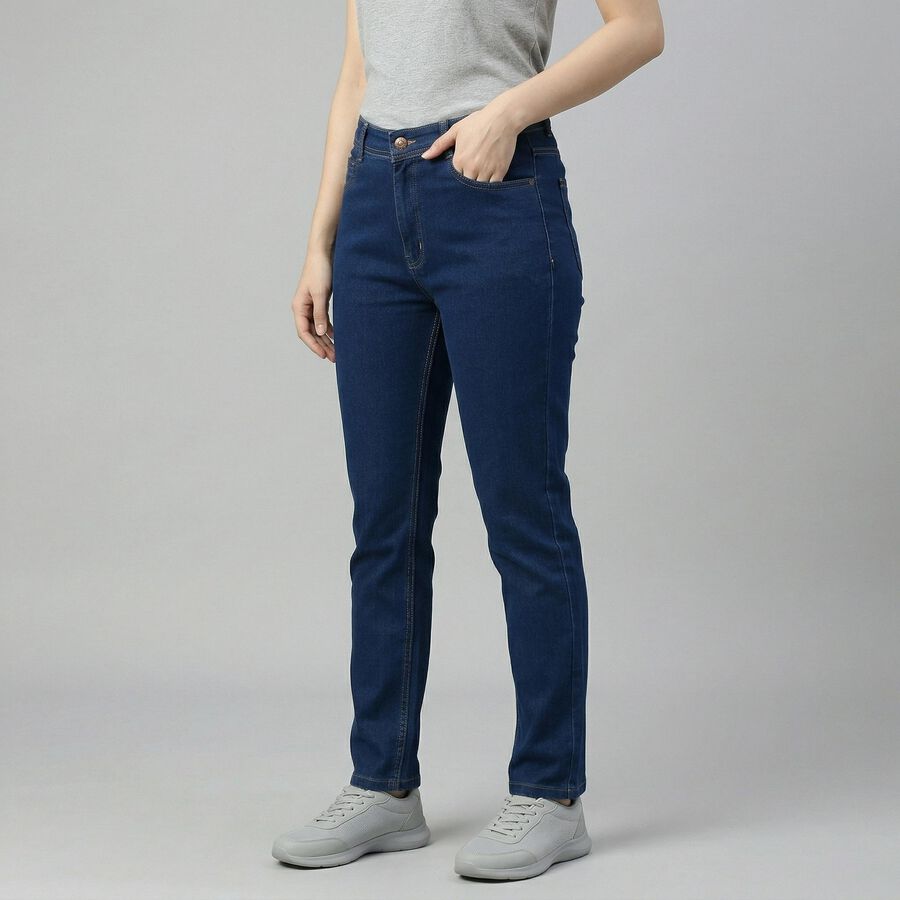 Women's Blue Slim Fit Classic Jeans, Mid Blue, large