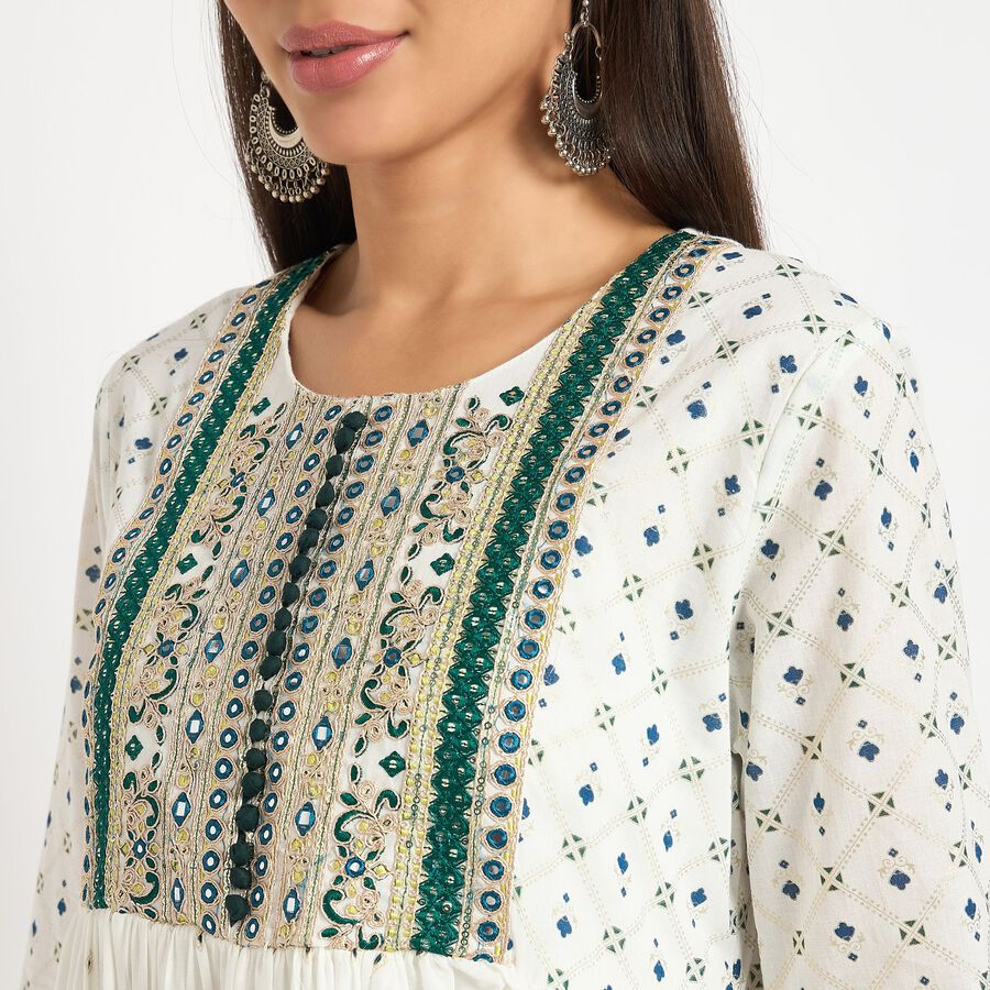 Ladies' 100% Cotton Ethnic Set, Dark Green, large image number null