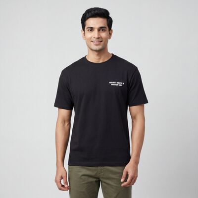 Men's Black Round Neck Minimalist T-Shirt