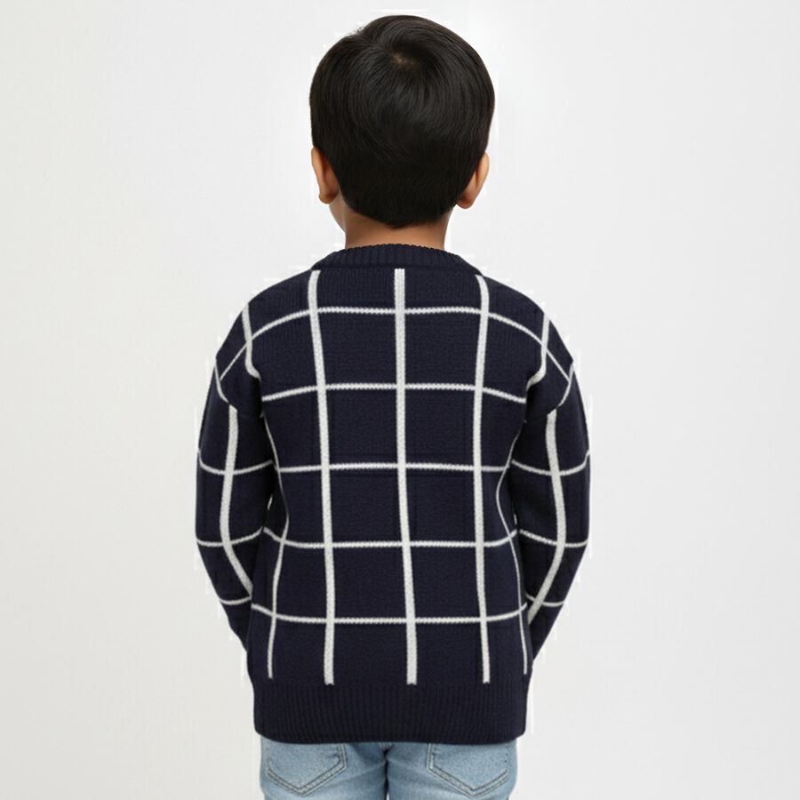 Boys Deep Midnight Navy Blue Crew Neck Casual Pullover, Navy Blue, large image number null