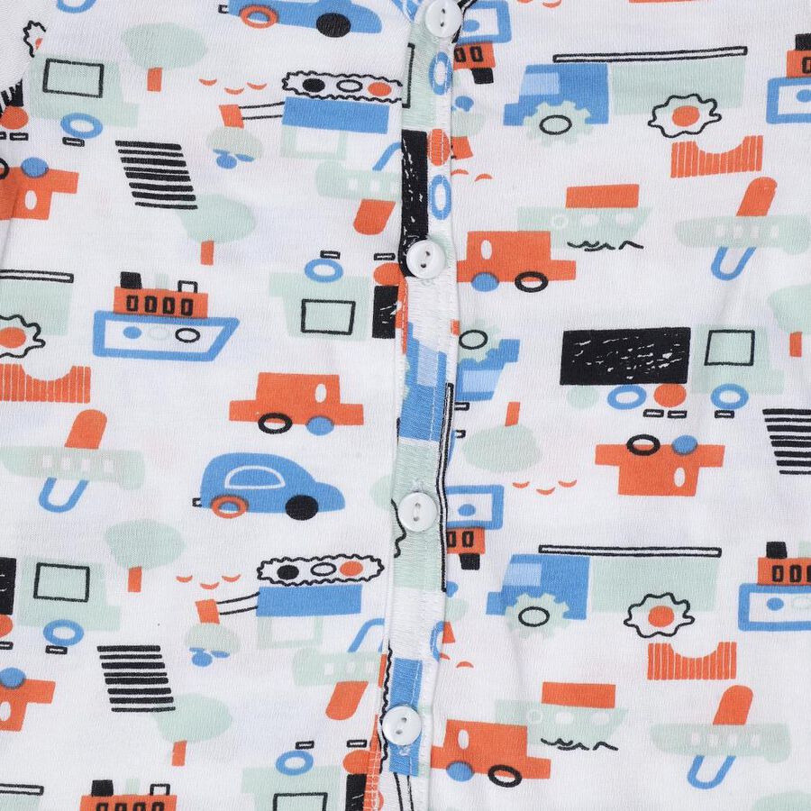 Infants White Cotton V-Neck Printed T-Shirt, सफ़ेद, large