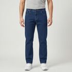 Men's Blue Straight Fit Clean Wash Jeans, मध्यम नीला, small