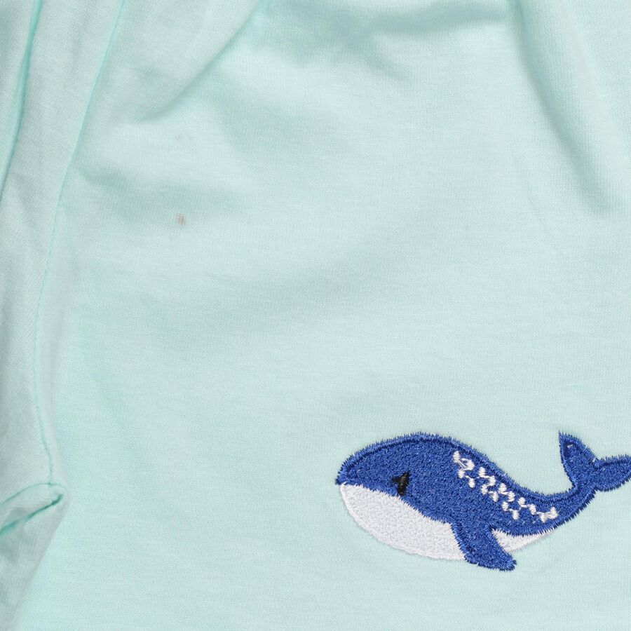 Infant Boys' Aqua Cotton Round Neck Whale Embroidered Baba Suit, Aqua, large image number null