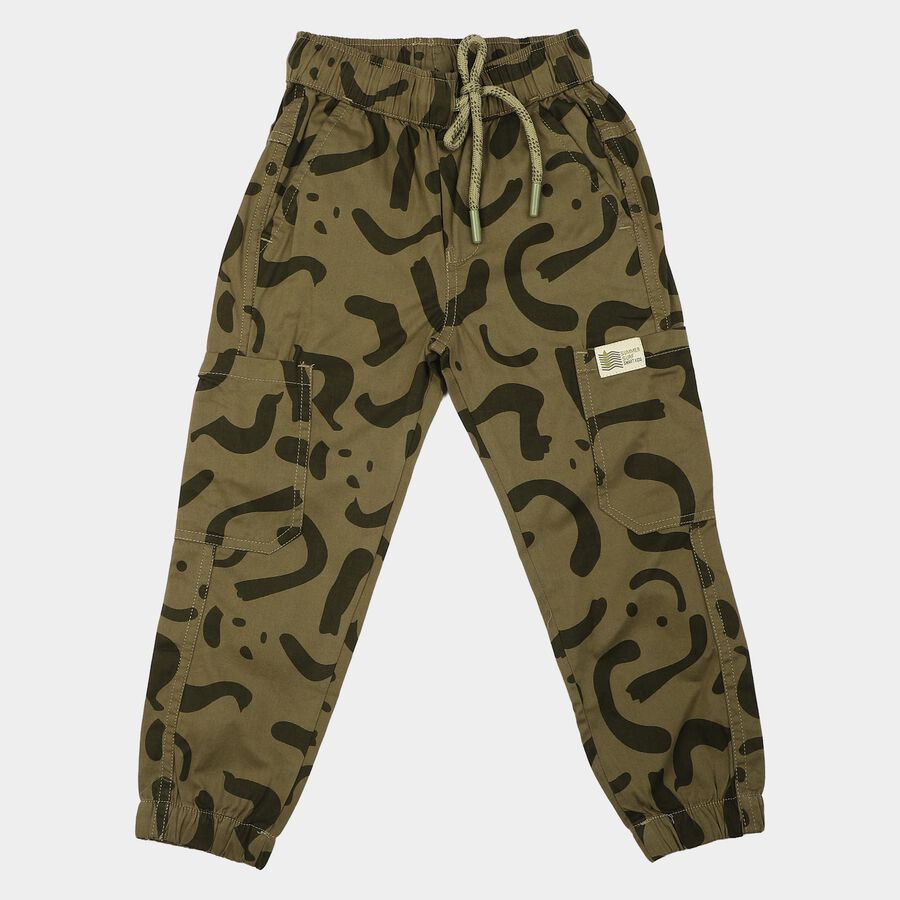 Boys' Olive Green Regular Fit Camouflage Cargo Trousers, Olive, large