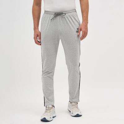 Men's Light Grey Regular Fit Side-Striped Track Pants