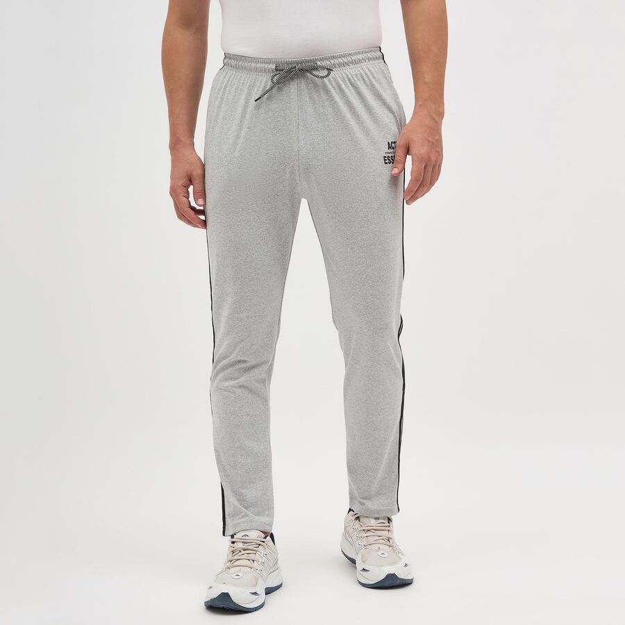 Men's Light Grey Regular Fit Side-Striped Track Pants, Melange Light Grey, large image number null